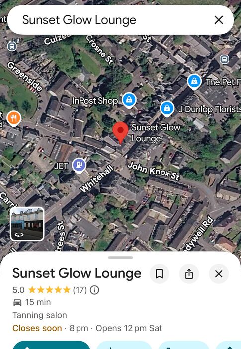 Sunset Glow Lounge showing 17 Google reviews one week after the NFC card
