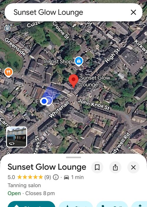 Sunset Glow Lounge showing 9 Google reviews before the NFC card